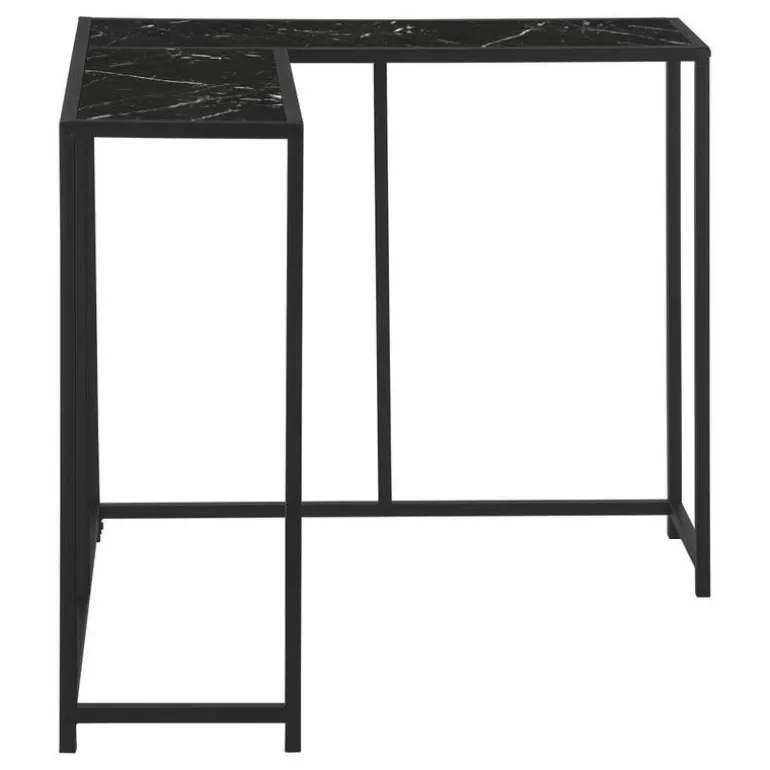 Console table - l-shaped / corner / metal frame - 36"l - black marble-look / - Monarch