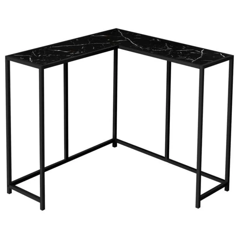 Console table - l-shaped / corner / metal frame - 36"l - black marble-look / - Monarch
