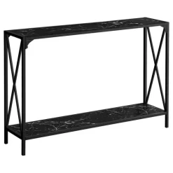 Console table - x-shaped sides / 1 shelf / rectangular - 48"l - black marble- - Monarch
