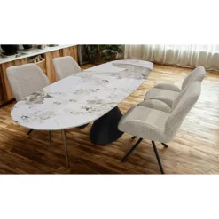 Convertible & Extendable Oval Dining Table with Pedestal & 4 Bouclé Fabric Chairs - 63"