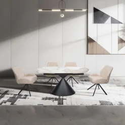 Convertible & Extendable Oval Dining Table with Pedestal & 4 Bouclé Fabric Chairs - 63