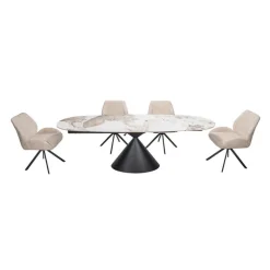 Convertible & Extendable Oval Dining Table with Pedestal & 4 Bouclé Fabric Chairs - 63