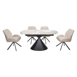 Convertible & Extendable Oval Dining Table with Pedestal & 4 Bouclé Fabric Chairs - 63