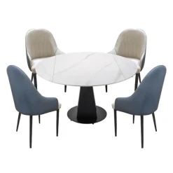 Convertible & Extendable Round Dining Table with Pedestal and 4 Chairs - 53