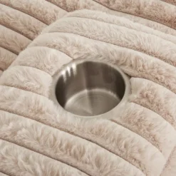 Corduroy Velvet Chaise with Cup Holders and USB Ports - Light Taupe