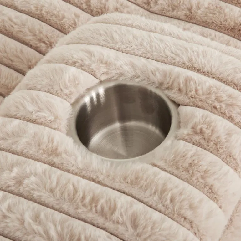 Corduroy Velvet Chaise with Cup Holders and USB Ports - Light Taupe