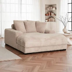 Corduroy Velvet Chaise with Cup Holders and USB Ports - Light Taupe