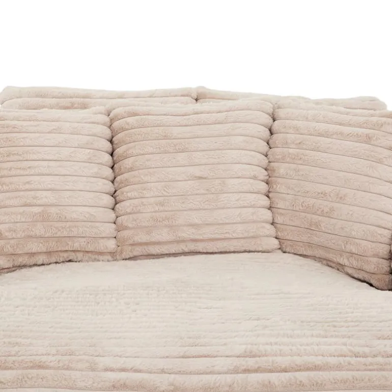 Corduroy Velvet Chaise with Cup Holders and USB Ports - Light Taupe