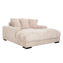Corduroy Velvet Chaise with Cup Holders and USB Ports - Light Taupe