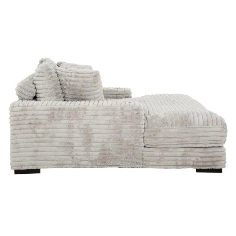 Corduroy Velvet Chaise with Cup Holders and USB Ports - Grey