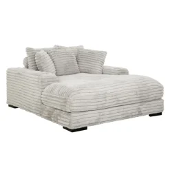 Corduroy Velvet Chaise with Cup Holders and USB Ports - Grey