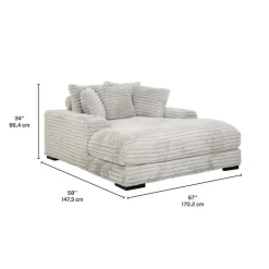 Corduroy Velvet Chaise with Cup Holders and USB Ports - Grey