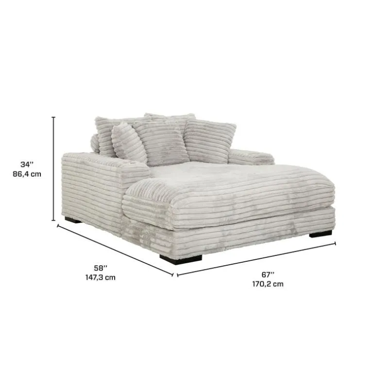 Corduroy Velvet Chaise with Cup Holders and USB Ports - Grey