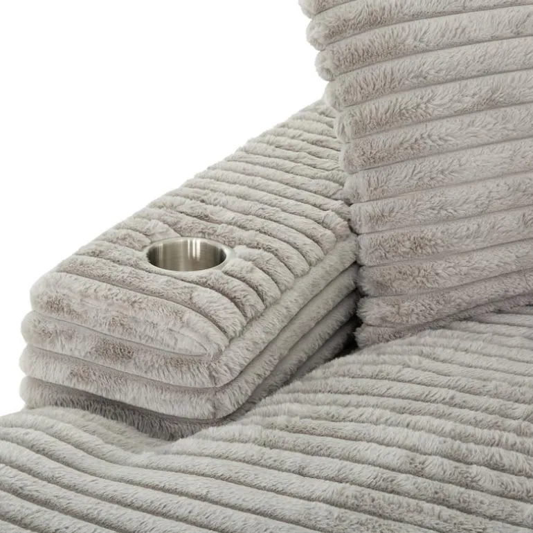 Corduroy Velvet Chaise with Cup Holders and USB Ports - Grey