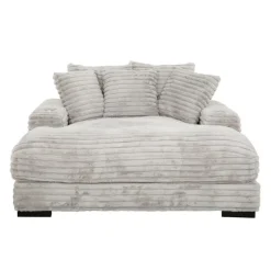 Corduroy Velvet Chaise with Cup Holders and USB Ports - Grey