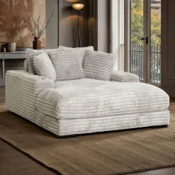 Corduroy Velvet Chaise with Cup Holders and USB Ports - Grey