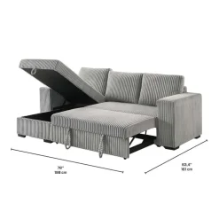 Corduroy Velvet Reversible Sectional Bed with Storage