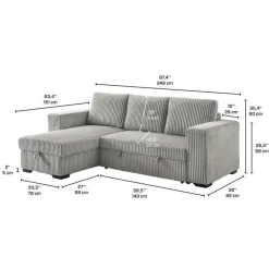 Corduroy Velvet Reversible Sectional Bed with Storage