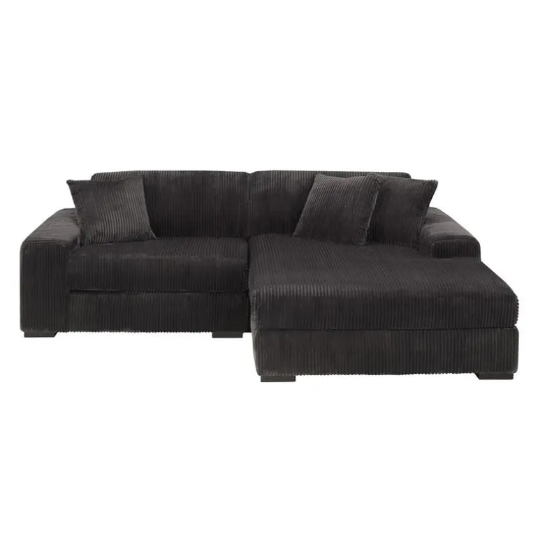 Corduroy Velvet Sectional with Right-Side Chaise - Dark Grey