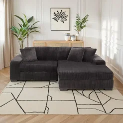 Corduroy Velvet Sectional with Right-Side Chaise - Dark Grey