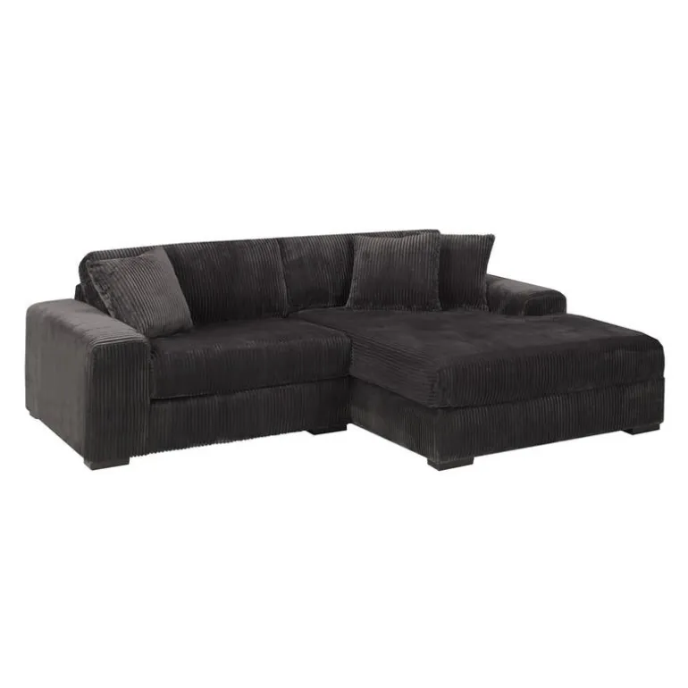 Corduroy Velvet Sectional with Right-Side Chaise - Dark Grey