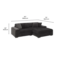 Corduroy Velvet Sectional with Right-Side Chaise - Dark Grey
