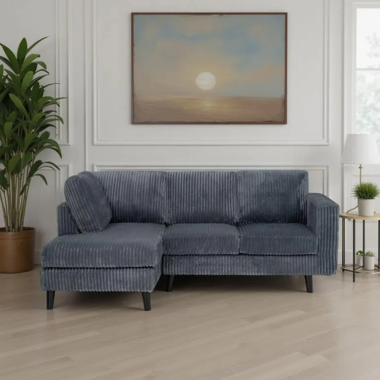 Corduroy Velvet Sectional with Left-Side Chaise