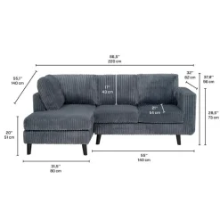 Corduroy Velvet Sectional with Left-Side Chaise