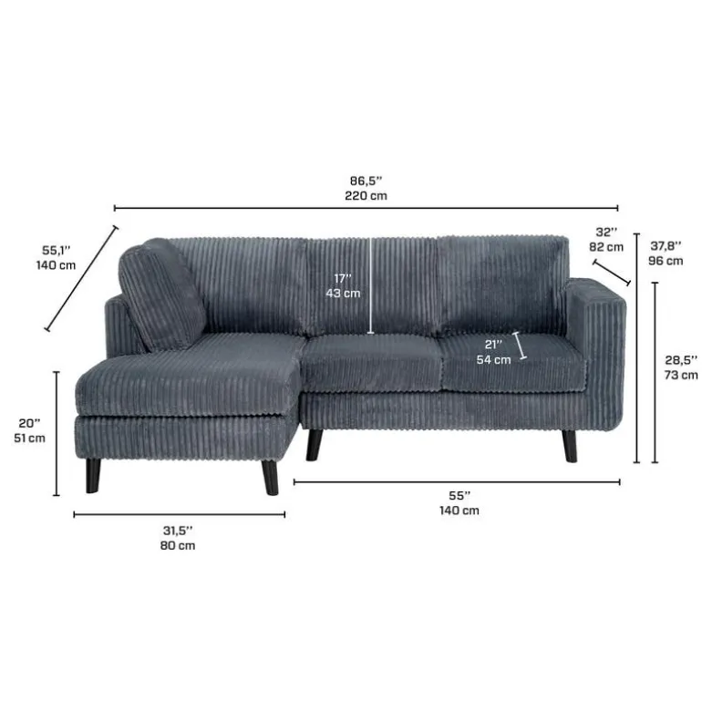 Corduroy Velvet Sectional with Left-Side Chaise