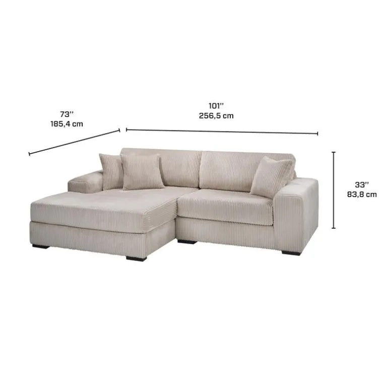 Corduroy Velvet Sectional with Left-Side Chaise - Beige