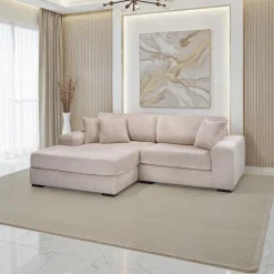 Corduroy Velvet Sectional with Left-Side Chaise - Beige