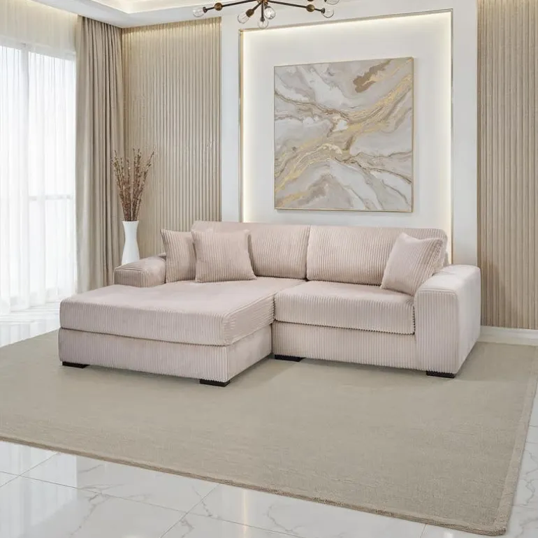 Corduroy Velvet Sectional with Left-Side Chaise - Beige