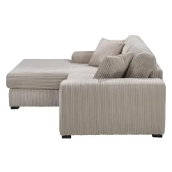 Corduroy Velvet Sectional with Left-Side Chaise - Beige