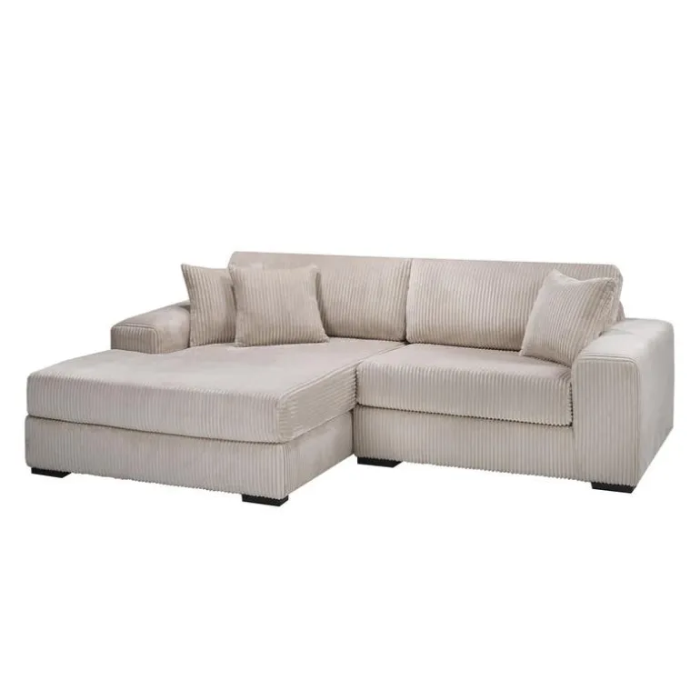 Corduroy Velvet Sectional with Left-Side Chaise - Beige