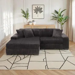 Corduroy Velvet Sectional with Left-Side Chaise - Dark Grey