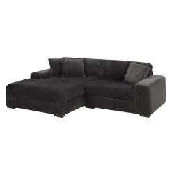 Corduroy Velvet Sectional with Left-Side Chaise - Dark Grey