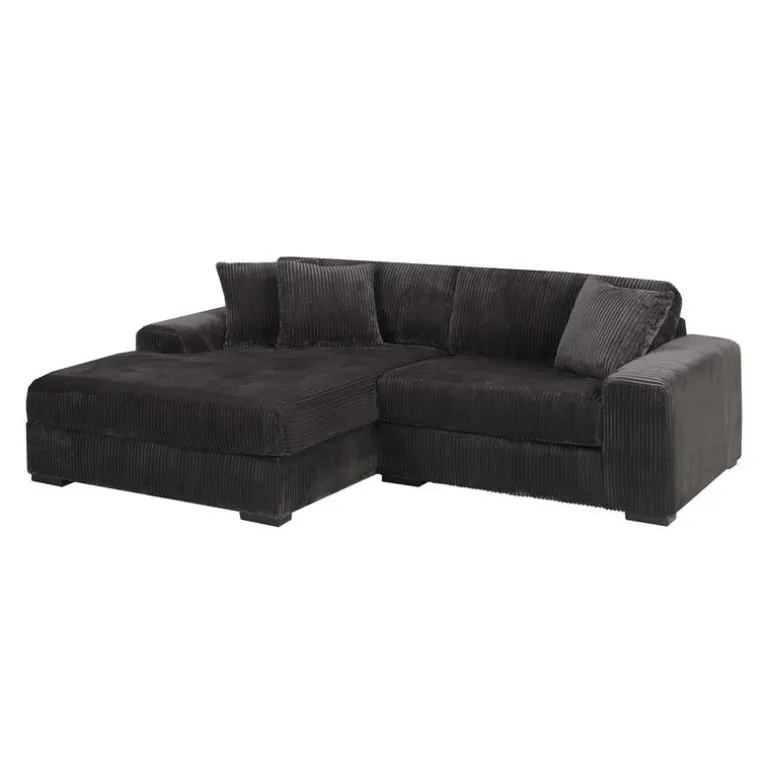 Corduroy Velvet Sectional with Left-Side Chaise - Dark Grey