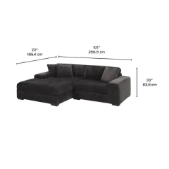 Corduroy Velvet Sectional with Left-Side Chaise - Dark Grey