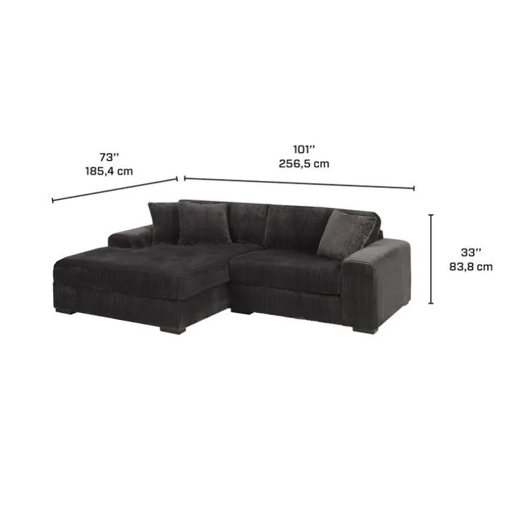 Corduroy Velvet Sectional with Left-Side Chaise - Dark Grey