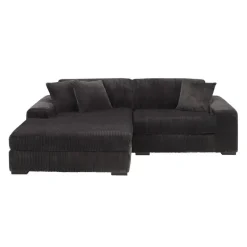 Corduroy Velvet Sectional with Left-Side Chaise - Dark Grey