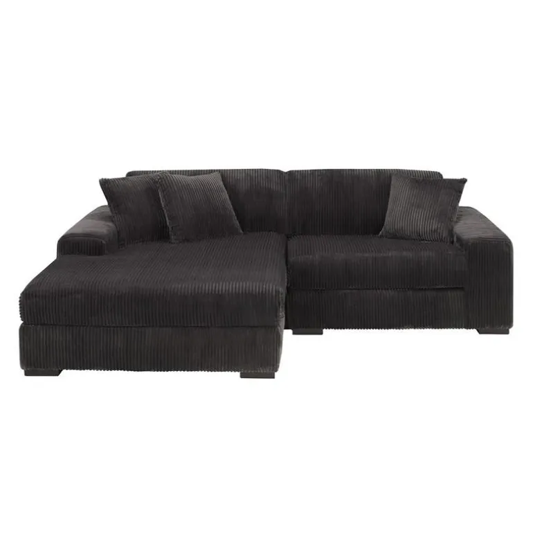 Corduroy Velvet Sectional with Left-Side Chaise - Dark Grey