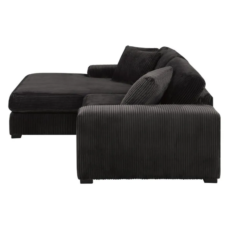 Corduroy Velvet Sectional with Left-Side Chaise - Dark Grey