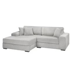 Corduroy Velvet Sectional with Left-Side Chaise - Light Grey