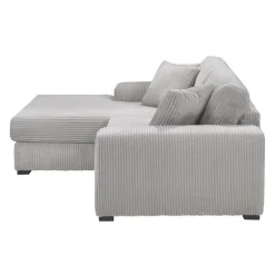 Corduroy Velvet Sectional with Left-Side Chaise - Light Grey