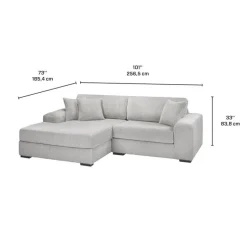 Corduroy Velvet Sectional with Left-Side Chaise - Light Grey