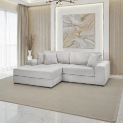 Corduroy Velvet Sectional with Left-Side Chaise - Light Grey