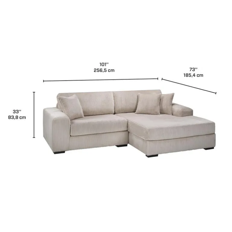 Corduroy Velvet Sectional with Right-Side Chaise - Beige