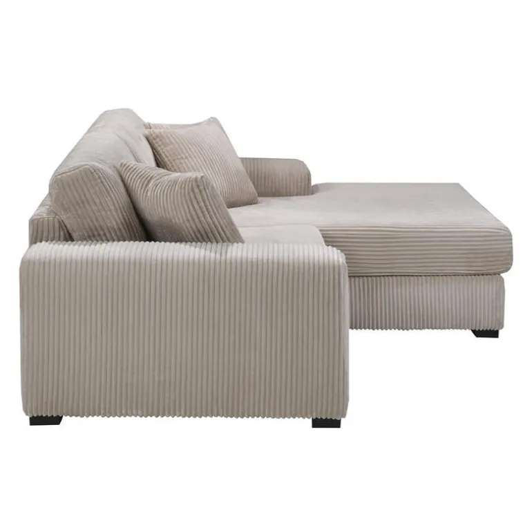 Corduroy Velvet Sectional with Right-Side Chaise - Beige