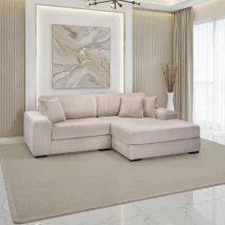 Corduroy Velvet Sectional with Right-Side Chaise - Beige