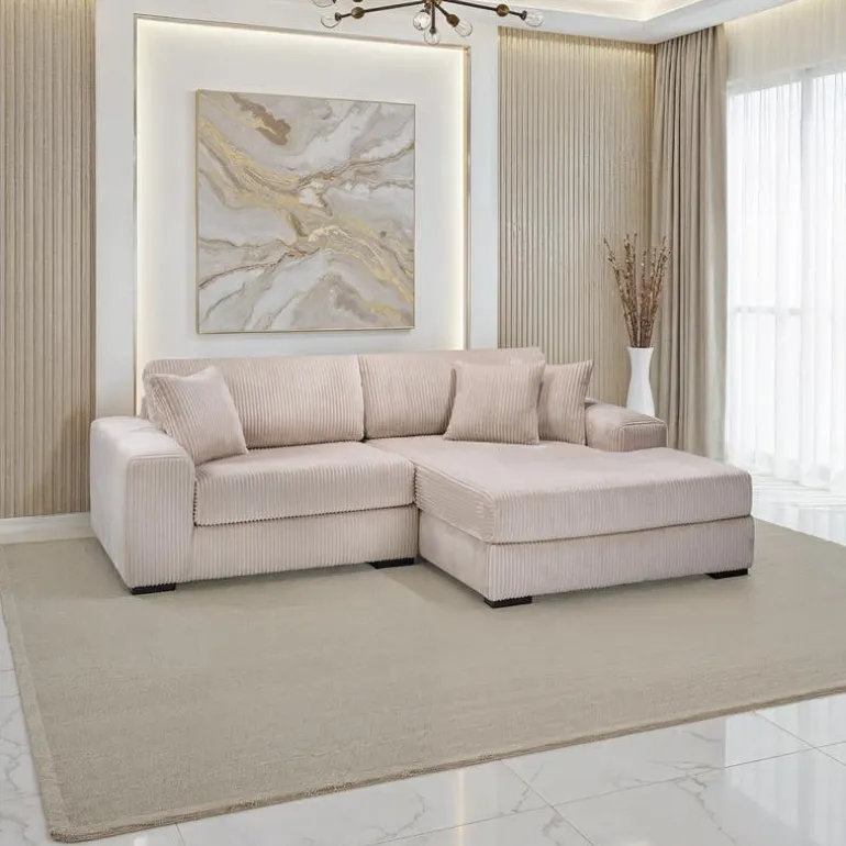Corduroy Velvet Sectional with Right-Side Chaise - Beige